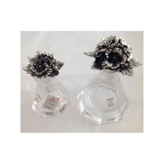 Oil and Vinegar Set in Crystal with Silver Caps