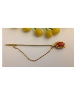 18kt Solid Gold Vintage Pin with Coral - gr. 3.3