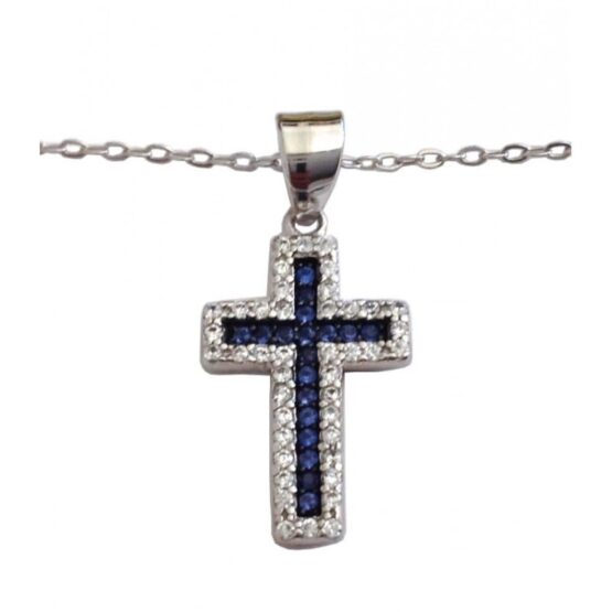 925 STERLING SILVER WITH RHODIUM NECKLACE WITH CROSS