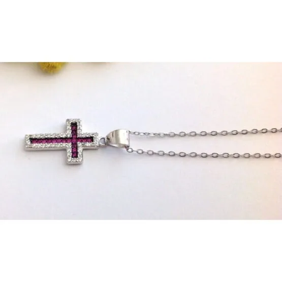 925 STERLING SILVER WITH RHODIUM NECKLACE WITH CROSS - Image 3