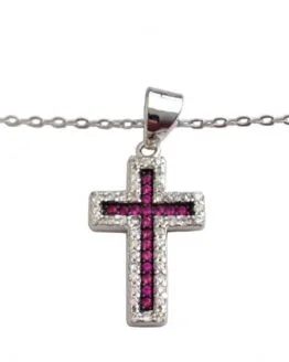 GIROCOLLO IN A925 STERLING SILVER WITH RHODIUM NECKLACE WITH CROSSRGENTO 925 RODIATO E CROCE CON CUBIC ZIRCONIA