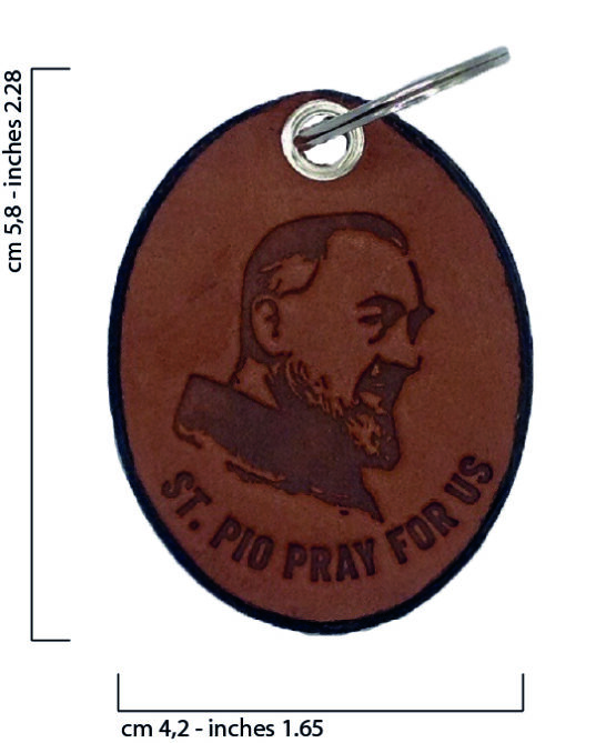 PORTACHIAVI DI SAN PIO DA PIETRELCINA - REALIZZATO IN VERO CUOIO - immagine 3