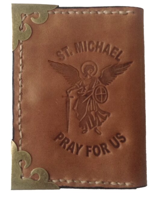 CARD AND DOCUMENT HOLDER (MAN - WOMAN) OF SAINT MICHAEL THE ARCHANGEL - MADE OF REAL LEATHER - ARTISAN PRODUCTION