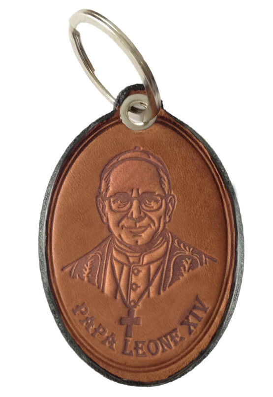PORTACHIAVI DI PAPA LEONE XIV° E SIGILLO PAPALE - VERO CUOIO - immagine 2